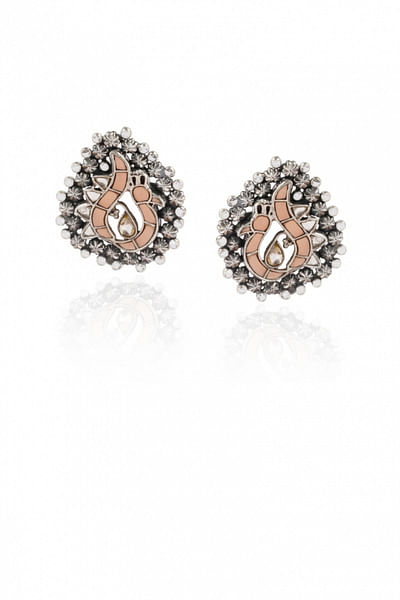 Silver pink studded earrings