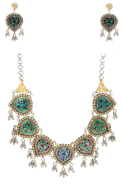 Silver and gold plated necklace set