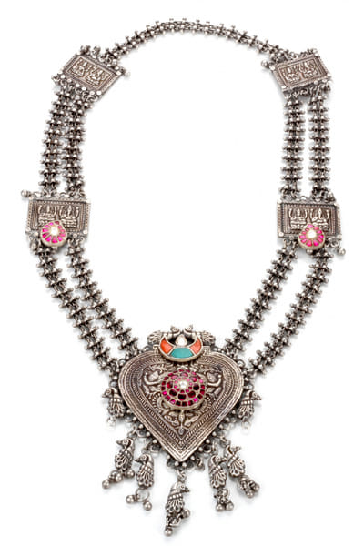 Silver kundan and turquoise necklace