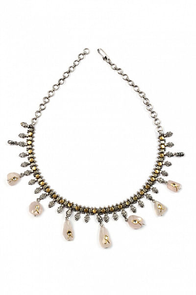 Silver and pink stone necklace