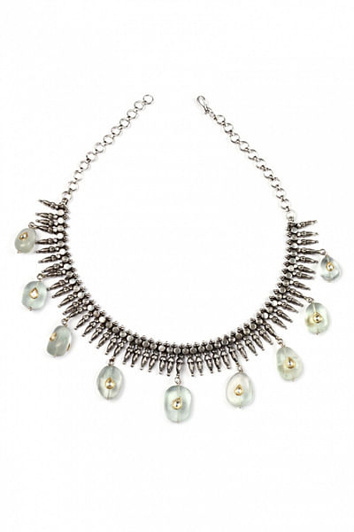 Silver and pearl embellished necklace