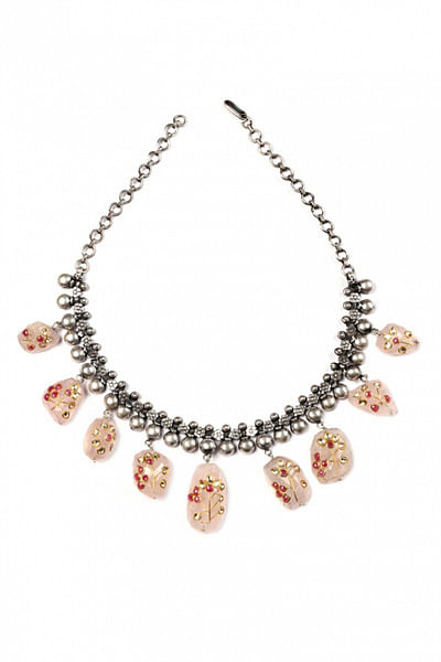Silver and pink stone necklace