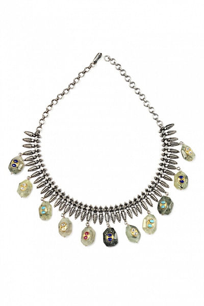 Silver and multicoloured stone necklace