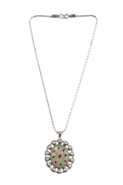 Silver floral pendant and chain