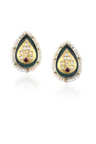 Silver green onyx stone earrings