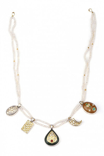 Gemstone embellished pearl necklace