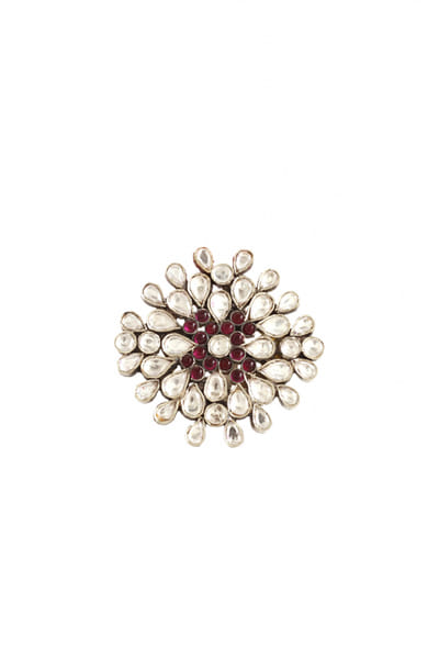 Silver ruby embellished ring