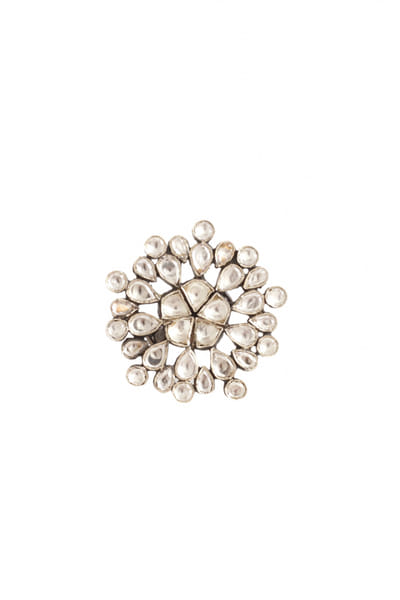 Silver kundan embellished ring