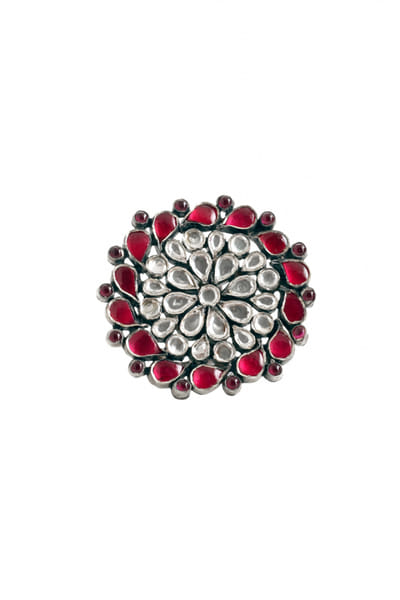 Silver ruby and kundan ring