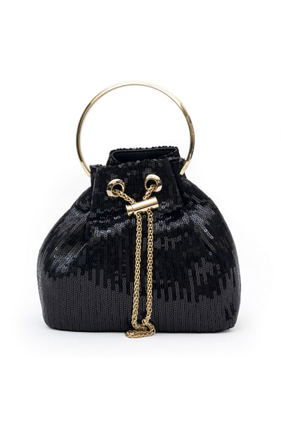 Black sequin embroidered bucket bag