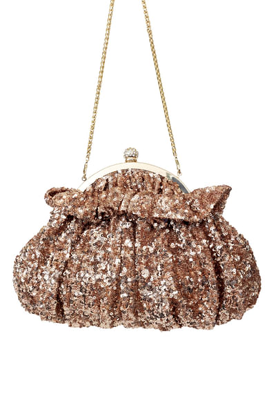Rose gold sequin embroidered clutch