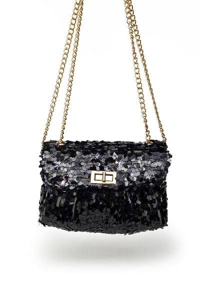 Black sequin embroidered sling bag