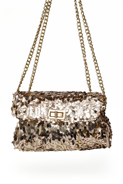 Rose gold sequin embroidered sling bag