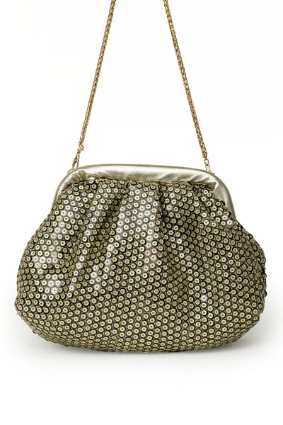 Gold and black sequin embroidered clutch