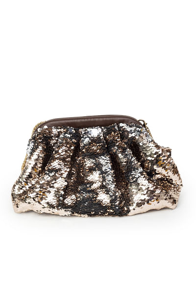 Black and gold sequin embroidered clutch