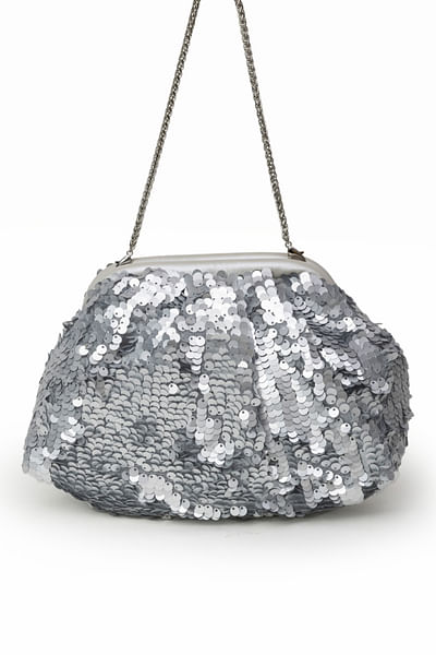 Silver sequin embroidered clutch