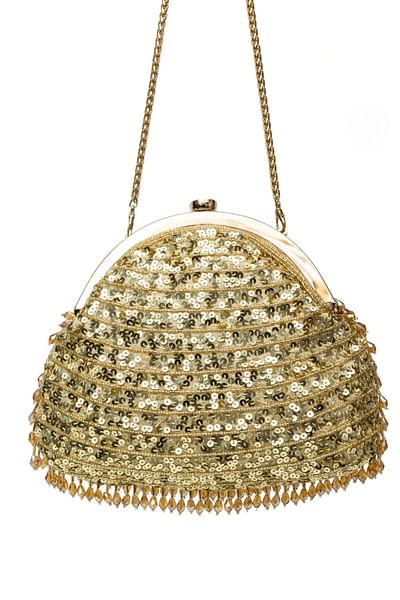 Gold crystal embroidered clutch