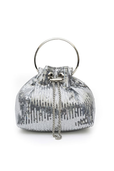 silver sequin embroidered bucket bag