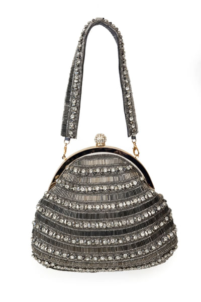 Silver crystal embroidered clutch