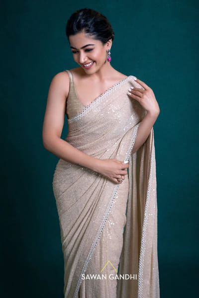 Sawan Gandhi Beige sequin embellished sari set SAWAJUN26D147827
