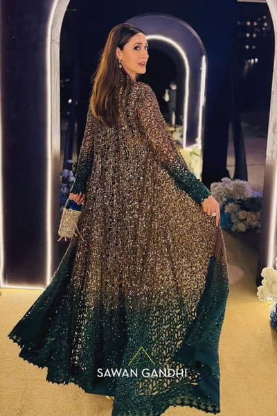 Sawan Gandhi Gold and green sequin embellished cape set SAWAJUN26D147859