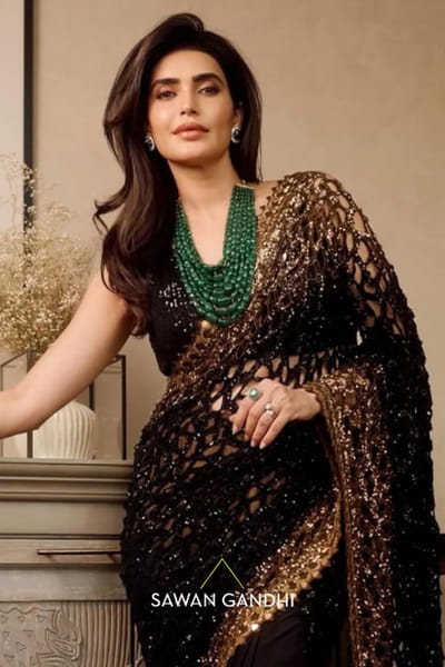 Sawan Gandhi Black and gold embellished sari set SAWAJUN26D147860