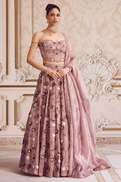 Sanya Gulati Champagne gold embroidered corset lehenga set SANDEC25D135042