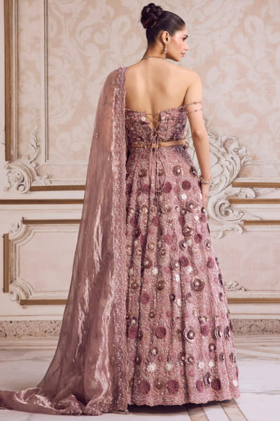 Sanya Gulati Champagne gold embroidered corset lehenga set SANDEC25D135042