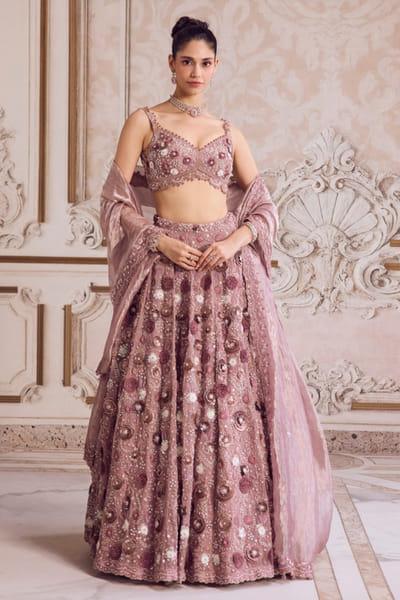 Champagne gold 3D embroidered lehenga set
