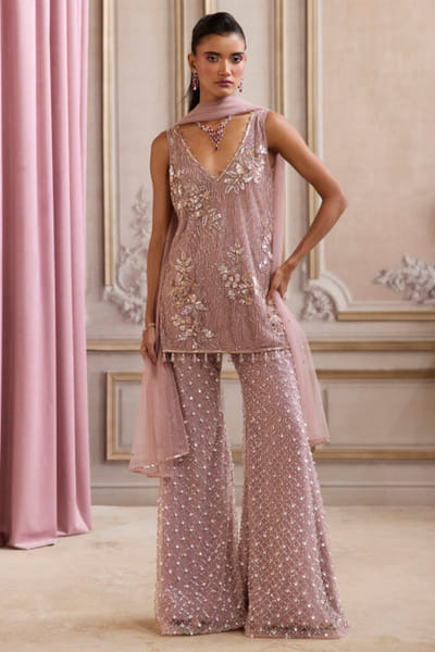 Sanya Gulati Champagne rose sequin embroidered kurta set SANDEC25D135047