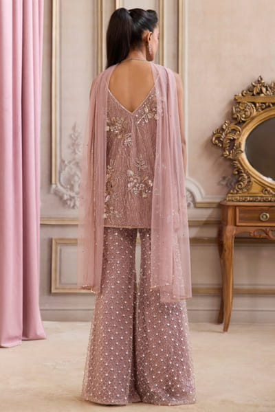 Sanya Gulati Champagne rose sequin embroidered kurta set SANDEC25D135047