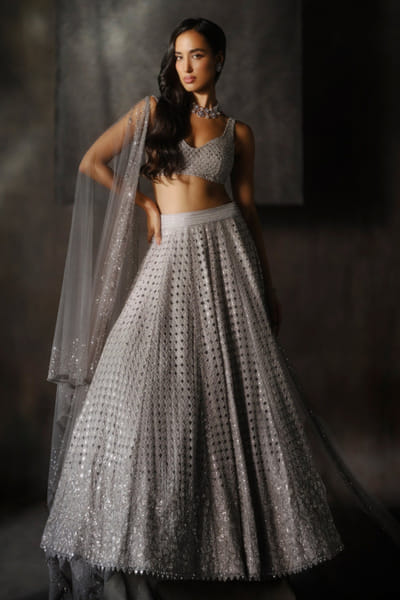 Sawan Gandhi Grey cutwork embroidered lehenga set SAWSEP25D134438