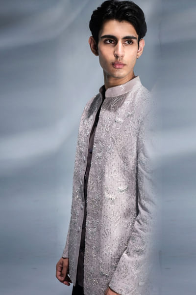 Taupe threadwork bandhgala