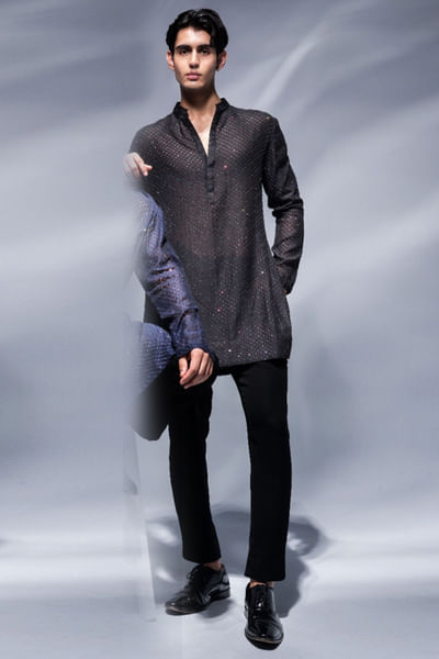 Black Swarovski embellished kurta