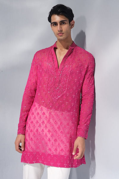 Hot pink embellished kurta