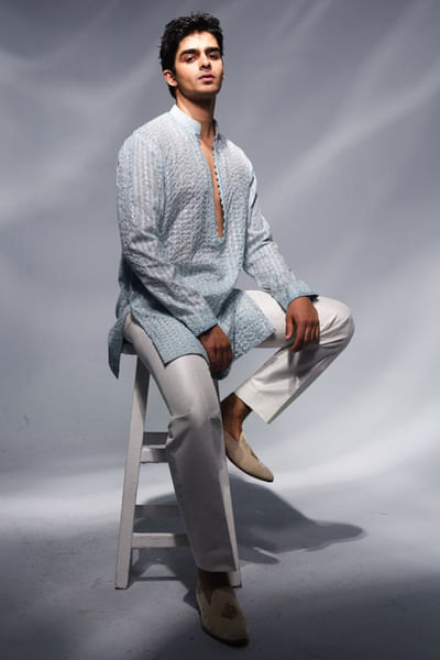 Ice blue patra work kurta