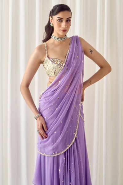Sanya Gulati Lavender embellished pre-draped sari set SANYMAY26D145335