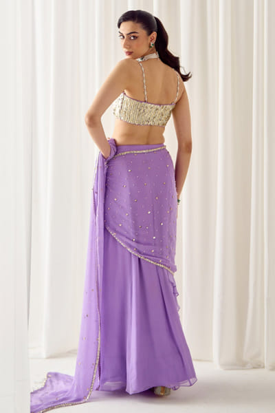 Sanya Gulati Lavender embellished pre-draped sari set SANYMAY26D145335
