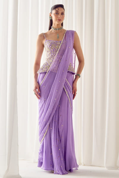 Sanya Gulati Lavender embellished pre-draped sari set SANYMAY26D145336