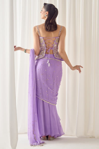 Sanya Gulati Lavender embellished pre-draped sari set SANYMAY26D145336