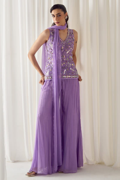 Sanya Gulati Lavender bead-sequin embellished sharara set SANYMAY26D145337