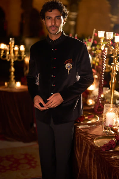Seema Gujral Black sequin embroidered bandhgala set SEEMJUL26D149115