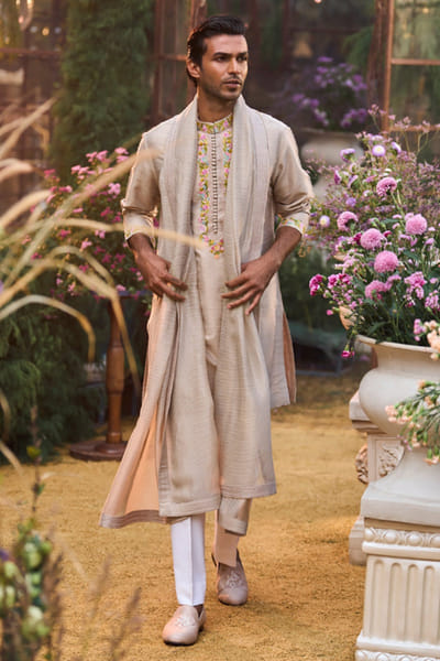 Greige minimal embroidered kurta set
