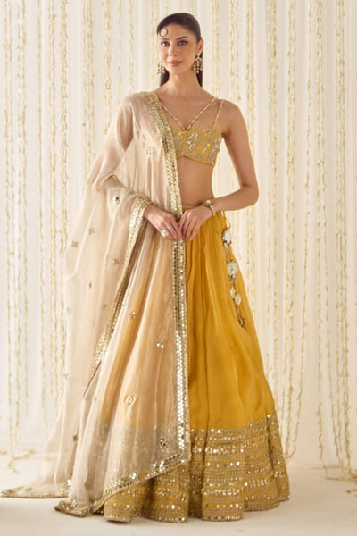 Sanya Gulati Mustard-champagne embellished lehenga set SANYMAY26D145325
