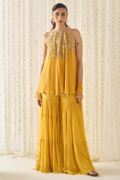 Sanya Gulati Mustard embellished tunic and sharara set SANYMAY26D145326
