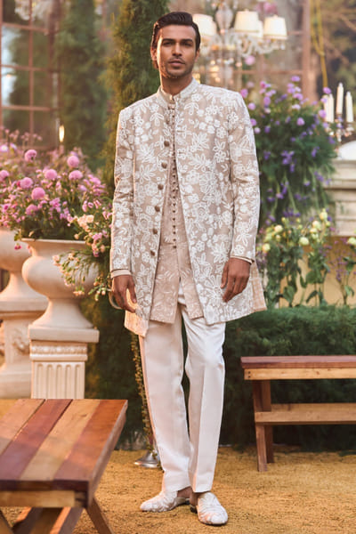 Nude dori embroidered sherwani set