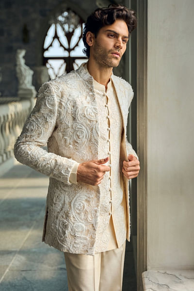 Ivory floral embroidered jacket set
