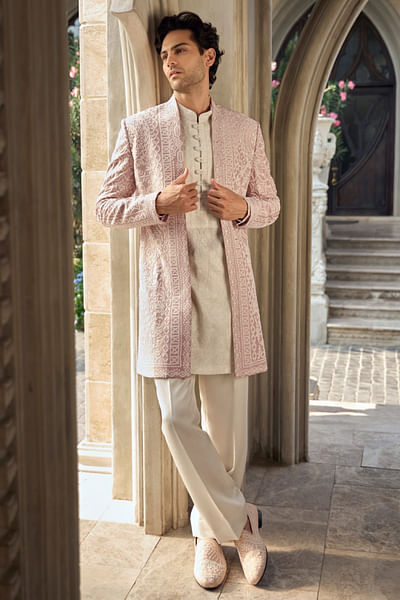 Dusty rose geometric embroidered jacket set
