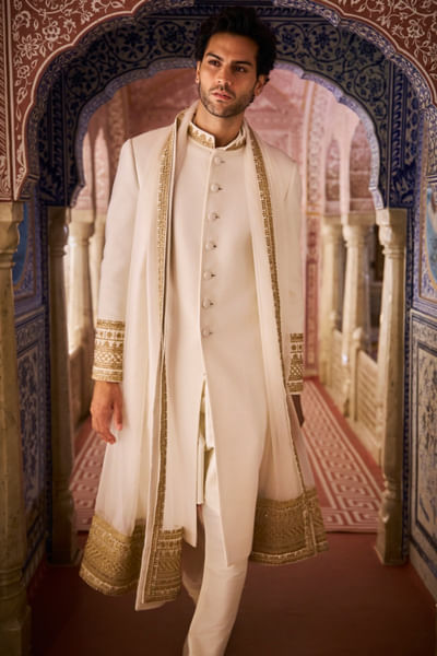 Ivory dori and zardozi embroidery sherwani set