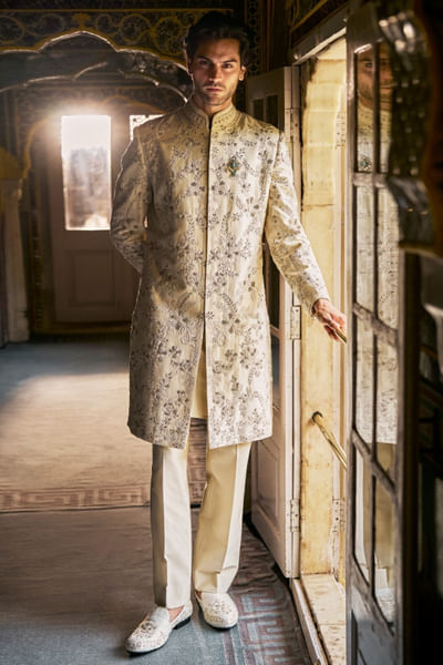 Ivory dori embroidered sherwani set